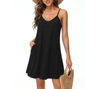 Tanmolo Damen Sommer Kleid Rmellos Kurz Strandkleid Spaghettitrger Knielangen Freizeitkleid M Schwarz