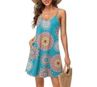 Tanmolo Damen Sommer Kleid Rmellos Kurz Strandkleid Spaghettitrger Knielangen Freizeitkleid S Türkises Mandala