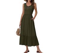 Tanmolo Damen Sommer-Maxikleid mit Taschen Ärmellos (Dunkelgrün L)