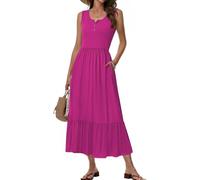 Tanmolo Damen Sommer-Maxikleid mit Taschen Ärmellos (Rosenpink L)