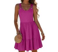 Tanmolo Damen Sommerkleid Kurz Ärmellos Leicht Luftig Swing (Rosenrot L)