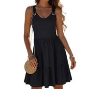 Tanmolo Damen Sommerkleid Kurz Ärmellos Leicht Luftig Swing (Schwarz S)