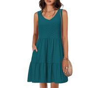 Tanmolo Damen Sommerkleider Leicht und Luftig kurz Strandkleider Urlaub V-Ausschnitt Swing Kleider Ärmelloses (Blaugrün S)