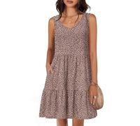 Tanmolo Damen Sommerkleider Leicht und Luftig kurz Strandkleider Urlaub V-Ausschnitt Swing Kleider Ärmelloses (Schwarz-Kleiner Leopard XXL)