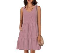 Tanmolo Damen Sommerkleider Leicht und Luftig kurz Strandkleider Urlaub V-Ausschnitt Swing Kleider Ärmelloses (Altrosa XL)