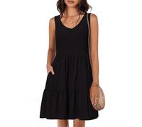 Tanmolo Damen Sommerkleider Leicht und Luftig kurz Strandkleider Urlaub V-Ausschnitt Swing Kleider Ärmelloses (Schwarz L)