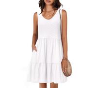 Tanmolo Damen Sommerkleider Leicht und Luftig kurz Strandkleider Urlaub V-Ausschnitt Swing Kleider Ärmelloses (Weiß XXL)