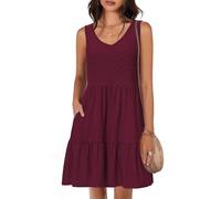 Tanmolo Damen Sommerkleider Leicht und Luftig kurz Strandkleider Urlaub V-Ausschnitt Swing Kleider Ärmelloses (Weinrot L)