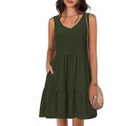 Tanmolo Damen Sommerkleider Leicht und Luftig kurz Strandkleider Urlaub V-Ausschnitt Swing Kleider Ärmelloses (Armeegrün S)
