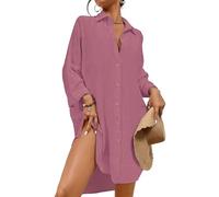 Tanmolo Damen Strandkleid Bikini Cover Up Sommer Strandbluse Strandhemd V-Ausschnitt Strandponcho Bademode Strand Vertuschen Shirt (Dunkelrosa,XXL)