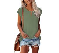 Tanmolo Damen T-Shirt Oberteile Top Sommer mit Flügelärmeln & Metallring-V-Ausschnitt Elegant Casual Shirt Bluse für Freizeit und Alltag Grün, S