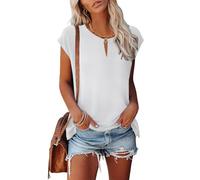 Tanmolo Damen T-Shirt Oberteile Top Sommer mit Flügelärmeln & Metallring-V-Ausschnitt Elegant Casual Shirt Bluse für Freizeit und Alltag Weiß, XXL