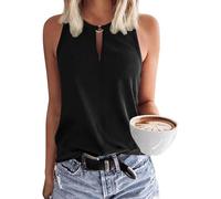 Tanmolo Damen Tank Top Ärmellos Oberteile Sommer Tanktops V-Ausschnitt Blusentop Strand Sexy Vest Top Bluse Schwarz, L