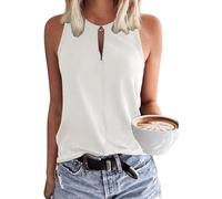 Tanmolo Damen Tank Top Ärmellos Oberteile Sommer Tanktops V-Ausschnitt Blusentop Strand Sexy Vest Top Bluse Weiß, S