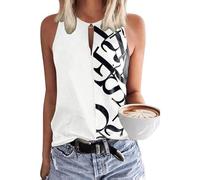 Tanmolo Damen Tank Top Ärmellos Oberteile Sommer Tanktops V-Ausschnitt Blusentop Strand Sexy Vest Top Buchstaben-bedrucktes Basic Bluse, L