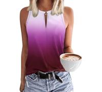 Tanmolo Damen Tank Top Ärmellos Oberteile Sommer Tanktops V-Ausschnitt Blusentop Strand Sexy Vest Top Bluse Farbverlauf-Weiß, XL