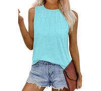 Tanmolo Damen Tank Top Ärmellos Rundhals Basic Bluse Sommer Lässige Falten Oberteil 2XL Aqua