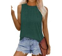 Tanmolo Damen Tank Top Ärmellos Rundhals Basic Bluse Sommer Lässige Falten Oberteil S Waldgrün