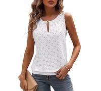 Tanmolo Damen Tank Top Ärmellos Tanktops Sommer Oberteile V-Ausschnitt Blusentop Sexy Vest Top Schlüsselloch Bluse Weiß, M