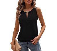 Tanmolo Damen Tank Top Ärmellos Tanktops Sommer Oberteile V-Ausschnitt Blusentop Sexy Vest Top Schlüsselloch Bluse Schwarz, M