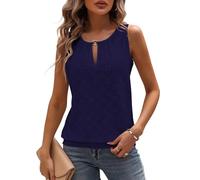 Tanmolo Damen Tank Top Ärmellos Tanktops Sommer Oberteile V-Ausschnitt Blusentop Sexy Vest Top Schlüsselloch Bluse Navy Blau, L