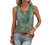 Tanmolo Damen Tank Top Ärmellos Tanktops Sommer T Shirt Basic Oberteile Blusentop Lässige Top Plissierte Bluse Grün-FH, XXL