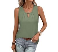 Tanmolo Damen Tank Top Ärmellos Tanktops Sommer T Shirt Basic Oberteile Blusentop Lässige Top Plissierte Bluse Hellgrün, L