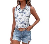 Tanmolo Damen Tank Top Sommer T Shirt Ärmellos Baumwolle Tanktops V-Ausschnitt Shirts Basic Oberteile Lässige Top Blumenmuster, M