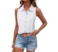 Tanmolo Damen Tank Top Sommer T Shirt Ärmellos Baumwolle Tanktops V-Ausschnitt Shirts Basic Oberteile Lässige Top Weiß, M