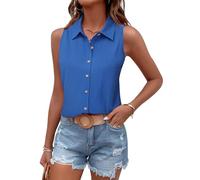 Tanmolo Damen Tank Top Sommer T Shirt Ärmellos Baumwolle Tanktops V-Ausschnitt Shirts Basic Oberteile Lässige Top Blau, L