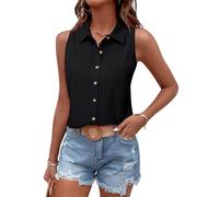 Tanmolo Damen Tank Top Sommer T Shirt Ärmellos Baumwolle Tanktops V-Ausschnitt Shirts Basic Oberteile Lässige Top Schwarz, L