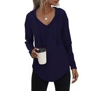 Tanmolo Kapuzenpullover Damen Leichter Pullover Hoodie Sweatshirs mit Taschen für den Herbst Dunkelblau, XL