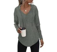 Tanmolo Kapuzenpullover Damen Leichter Pullover Hoodie Sweatshirs mit Taschen für den Herbst Grün, L