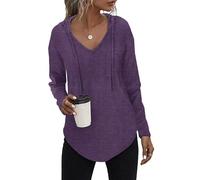 Tanmolo Kapuzenpullover Damen Leichter Pullover Hoodie Sweatshirs mit Taschen für den Herbst Lila, L