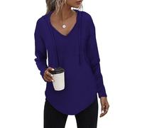 Tanmolo Kapuzenpullover Damen Leichter Pullover Hoodie Sweatshirs mit Taschen für den Herbst Marineblau, XL