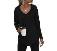 Tanmolo Kapuzenpullover Damen Leichter Pullover Hoodie Sweatshirs mit Taschen für den Herbst Schwarz, XS