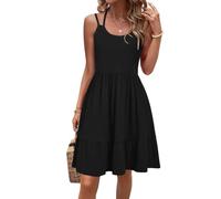 Tanmolo Kleid Damen Sommer Spagettiträgern Kleid Knielang Freizeitkleider Mit Taschen Swing Strandkleid (Schwarz XXL)
