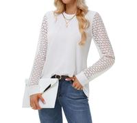 Tanmolo Langarmshirt Damen Bluse Waffelstrick Tops Langarm Pullover Lässig Blusen Spitze Oberteile Rundhals Hemden Herbst Blusenshirt Weiß, L
