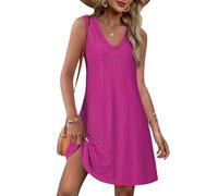 Tanmolo Leichtes Damen Sommerkleid Ärmellos V-Ausschnitt Locker geschnittenes A-Linien Kleid Alltag Urlaub Strand Freizeit luftig M Rosa