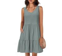 Tanmolo Sommerkleid Damen Knielang,V-Ausschnitt Taschen,Hellgrün,M