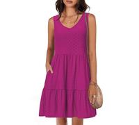 Tanmolo Sommerkleid Damen Knielang,V-Ausschnitt Taschen,Rosenrot,XS