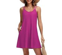Tanmolo Sommerkleid Damen Strandkleid Spaghettitrger Freizeitkleid Kurz Ärmellos Tank Kleid Leicht und Luftig 2XL Rose