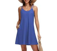 Tanmolo Sommerkleid Damen Strandkleid Spaghettitrger Freizeitkleid Kurz Ärmellos Tank Kleid Leicht und Luftig XL Königsblau