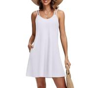 Tanmolo Sommerkleid Damen Strandkleid Spaghettitrger Freizeitkleid Kurz Ärmellos Tank Kleid Leicht und Luftig L Weiß