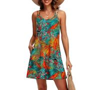 Tanmolo Sommerkleid Damen Strandkleid Spaghettitrger Freizeitkleid Kurz Ärmellos Tank Kleid Leicht und Luftig M Spritzblätter
