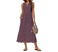 Tanmolo Sommerkleider Damen Lang Maxikleid Damen Kleid A-Linie Strandkleid Mit Rundhals Im Swing-Stil Mit Blumenmuster Ärmelloses Mit Taschen (Altrosa Punkte XL)