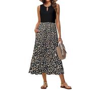 Tanmolo Sommerkleider Damen Lang Maxikleid Damen Kleid A-Linie Strandkleid Mit Rundhals Im Swing-Stil Mit Blumenmuster Ärmelloses Mit Taschen (Leopardprint S)