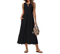 Tanmolo Sommerkleider Damen Lang Maxikleid Damen Kleid A-Linie Strandkleid Mit Rundhals Im Swing-Stil Mit Blumenmuster Ärmelloses Mit Taschen (Schwarz S)