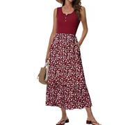 Tanmolo Strandkleid Damen Ärmellos Sommerkleid Knopfleiste Maxikleid Mit Taschen (Rote-Weiß Blumen S)