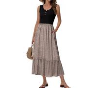 Tanmolo Strandkleid Damen Ärmellos Sommerkleid Knopfleiste Maxikleid Mit Taschen (Schwarz-Kleiner Leopard M)